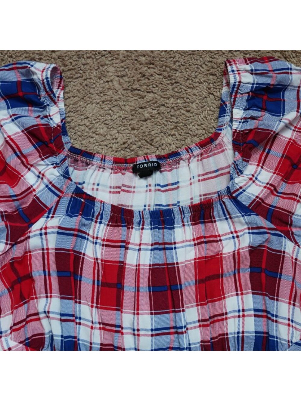 Torrid Tiered Midi Dress Womens Size 1 Plaid Puff Sleeve Cottagecore Peasant - Picture 10 of 12
